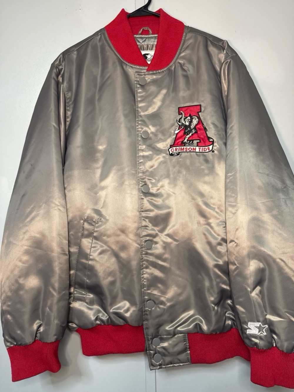 STARTER Silver Puffer Jacket with Red Trim